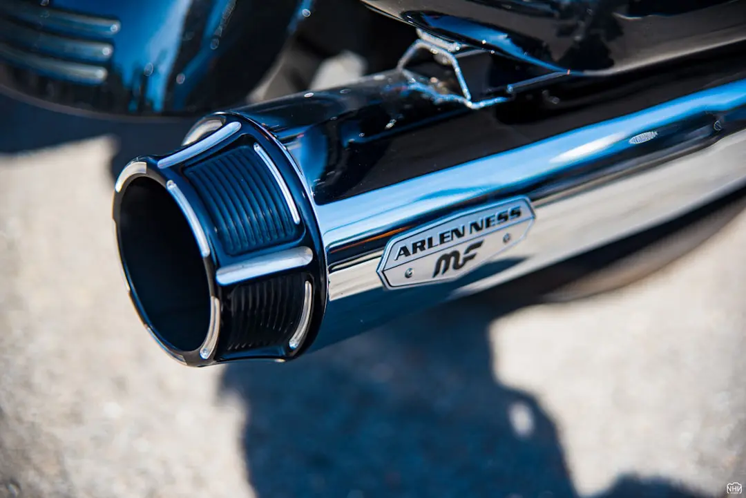 a close up of a motorcycle's exhaust pipe